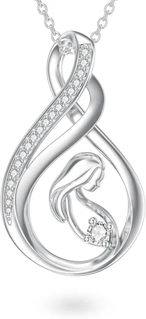 Diamond Mother Necklace for Women 925 Sterling Sliver Lab Grown Diamond Mother Necklaces for Expecting Mom Mother's Day Jewelry