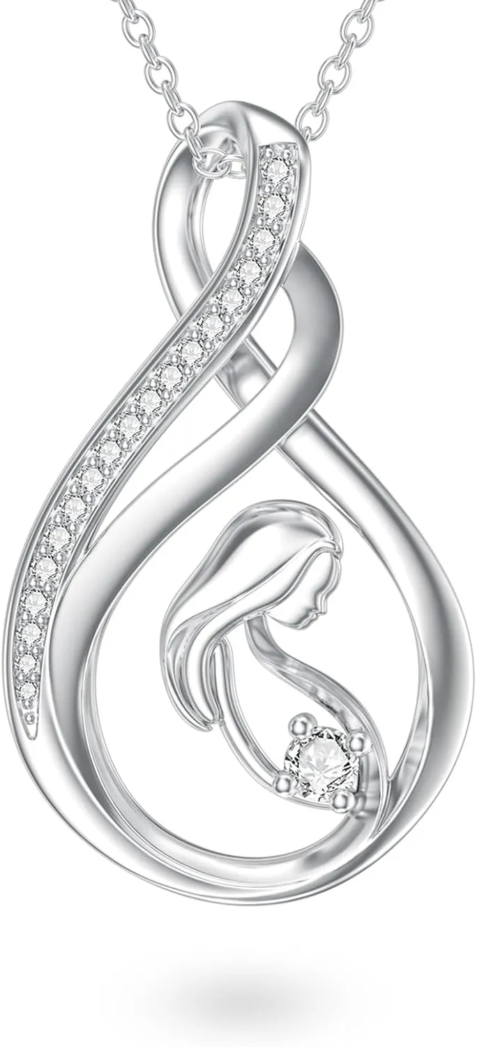 Diamond Mother Necklace for Women 925 Sterling Sliver Lab Grown Diamond Mother Necklaces for Expecting Mom Mother's Day Jewelry