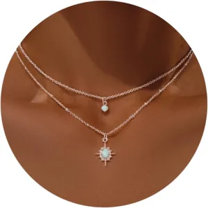 Diamond Necklaces for Women Non Tarnish, Dainty 14K Gold Stack Silver Choker Chain Double Pendant Diamond Necklace, Layered Trendy Simple Prom CZ Jewelry Sets Gifts for Women