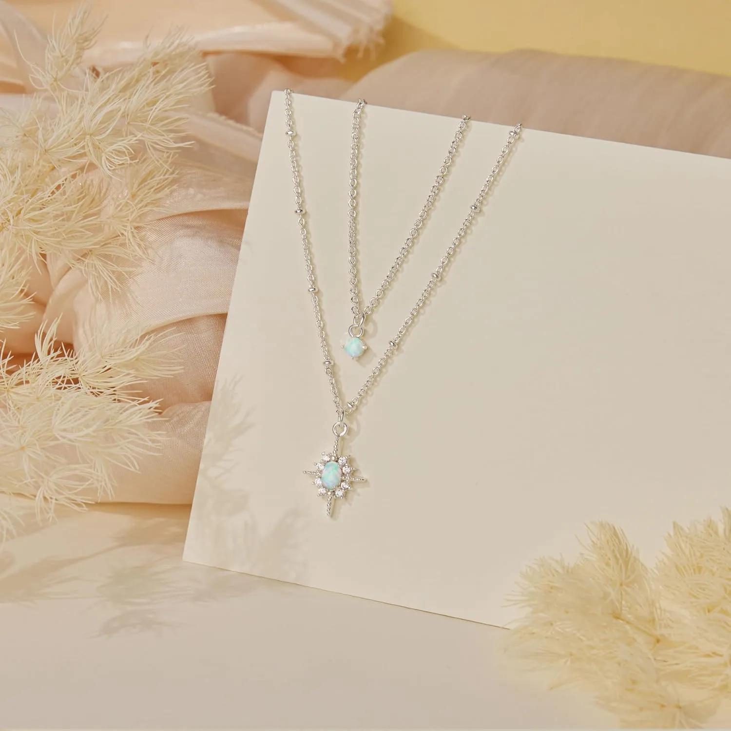 Diamond Necklaces for Women Non Tarnish, Dainty 14K Gold Stack Silver Choker Chain Double Pendant Diamond Necklace, Layered Trendy Simple Prom CZ Jewelry Sets Gifts for Women