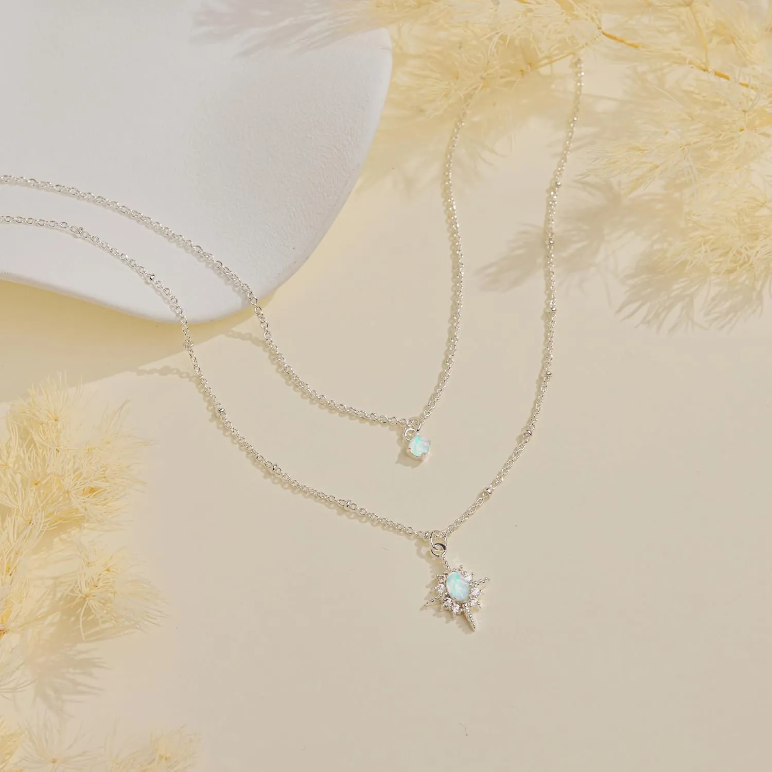 Diamond Necklaces for Women Non Tarnish, Dainty 14K Gold Stack Silver Choker Chain Double Pendant Diamond Necklace, Layered Trendy Simple Prom CZ Jewelry Sets Gifts for Women
