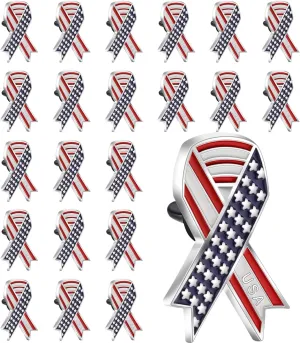DISCAO 25/50/100/200 pieces American Flag Pins USA Flag Pins Patriotic Ribbon Pins Independence Day Pins United States Badge Pins Brooch pins for women men Clothes backpack hat Memorial Day Veteran Souvenir gift bulk