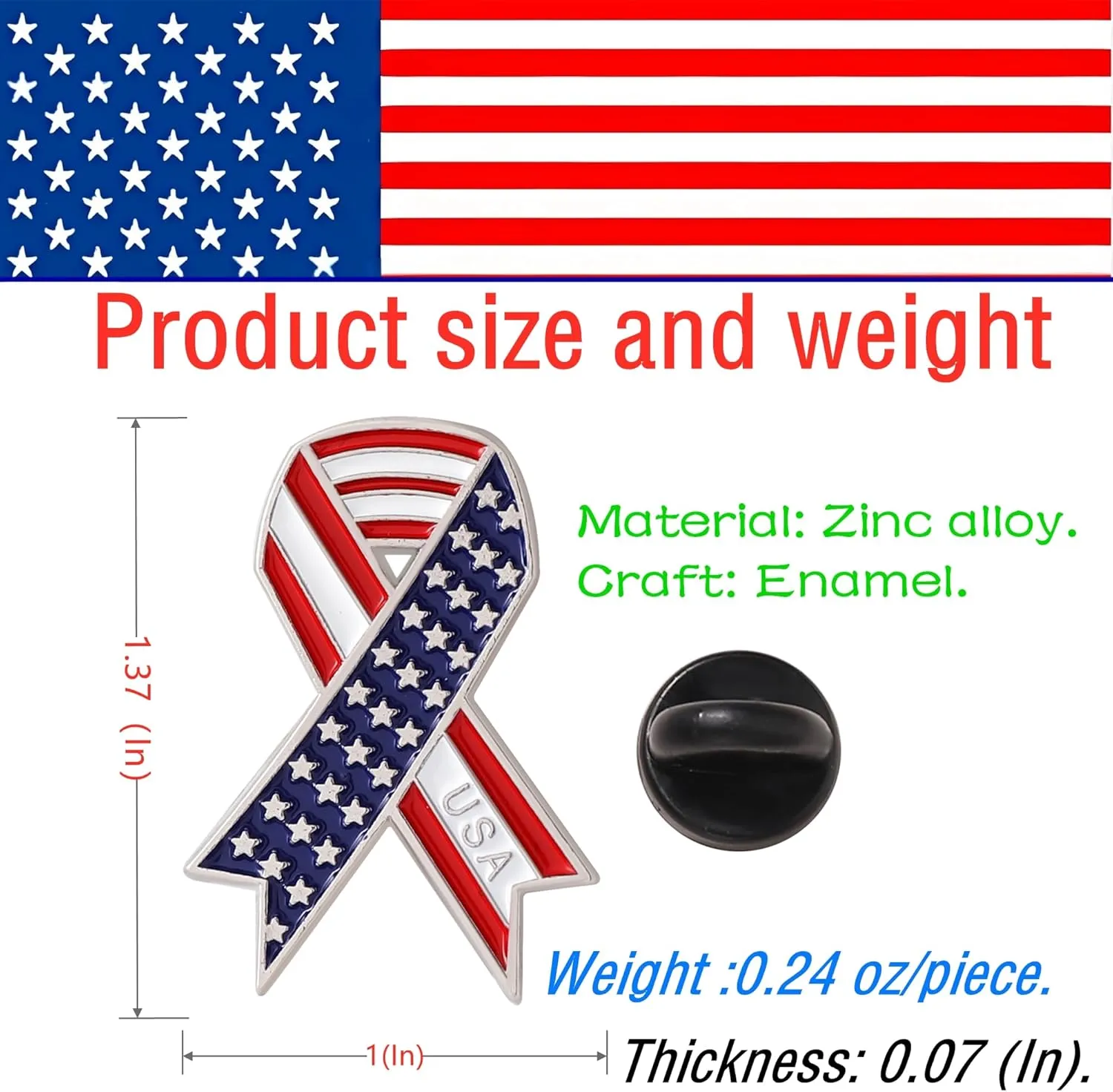 DISCAO 25/50/100/200 pieces American Flag Pins USA Flag Pins Patriotic Ribbon Pins Independence Day Pins United States Badge Pins Brooch pins for women men Clothes backpack hat Memorial Day Veteran Souvenir gift bulk