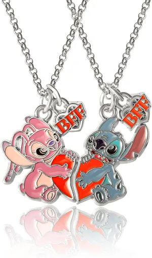 Disney Lilo & Stitch BFF Necklace Set of 2 16" 3" Official License, Best Friends Necklaces with Angel & Stitch Pendant, Licensed