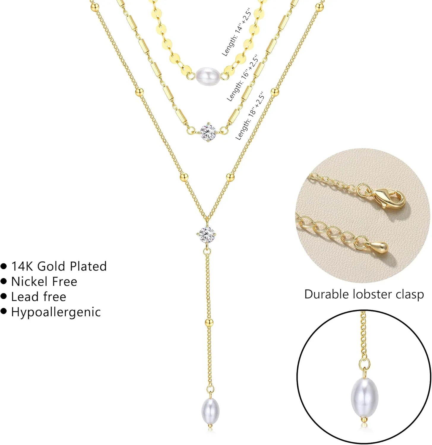 Dochais Layered Gold Chain Necklaces for Women Dainty Choker Charm Necklace Stack 14k Gold-Plated Non-Tarnish Statement Pendant Necklace Set