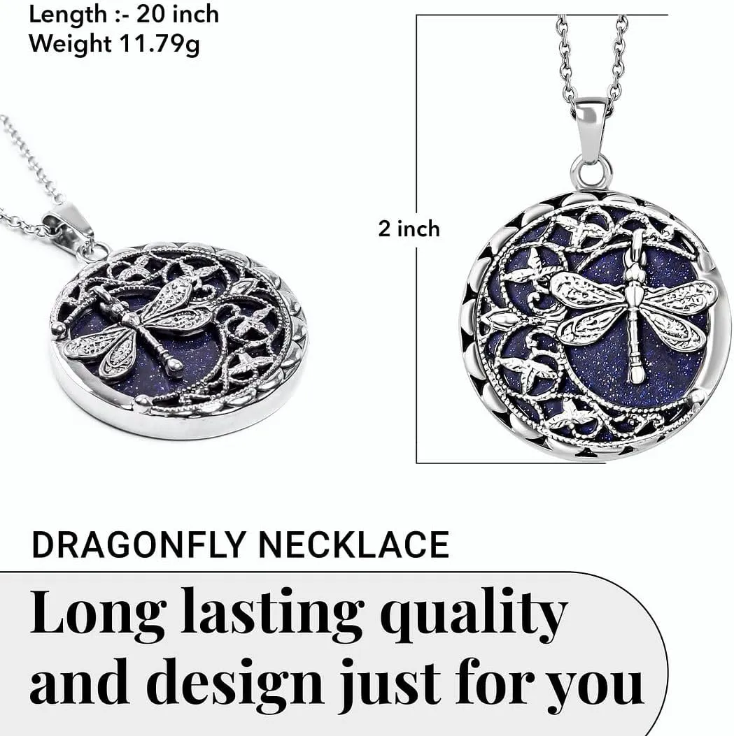 Dragonfly Necklace for Women Trendy - Summer Beach Boho Jewelry Birthday Gifts - Aventurine, Carnelian, Dyed, Rose Quartz, Blue Sandstone Gemstone Pendant Birthstone Necklace - 20"
