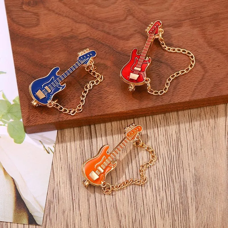 Dreuyet 4 Pcs Electric Guitar Brooch Pins Set Cute Enamel Musical Instrument Badges on Backpack Guitar Brooches Badges Pins Present Gifts Wear on Backpack, Shirt, Jacket, Lapel, Hat, or Tie