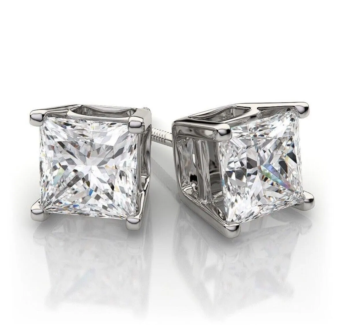 Drizzle Jewels 2Ct Princess Cut Lab Created Diamond Stud Earrings, 14k White Gold Finish, 925 Sterling Silver (White)