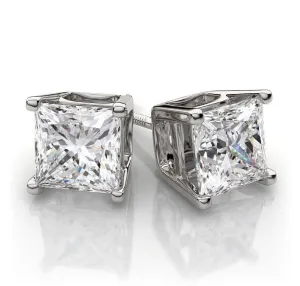 Drizzle Jewels 2Ct Princess Cut Lab Created Diamond Stud Earrings, 14k White Gold Finish, 925 Sterling Silver (White)