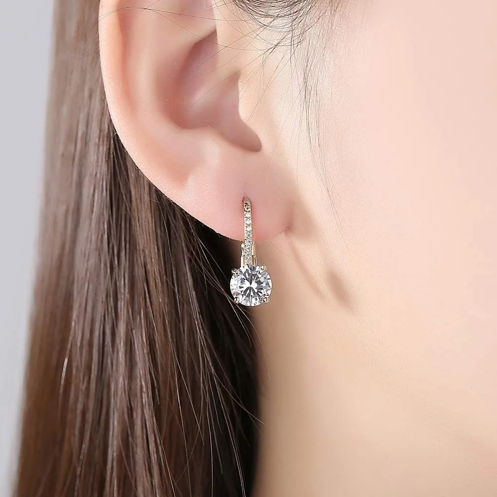 Drop Dangle Huggie Hoop Earring 14K Gold Plated Leverback Earrings with Cubic Zirconia Rhinestone Earings Fashion Jewelry for women