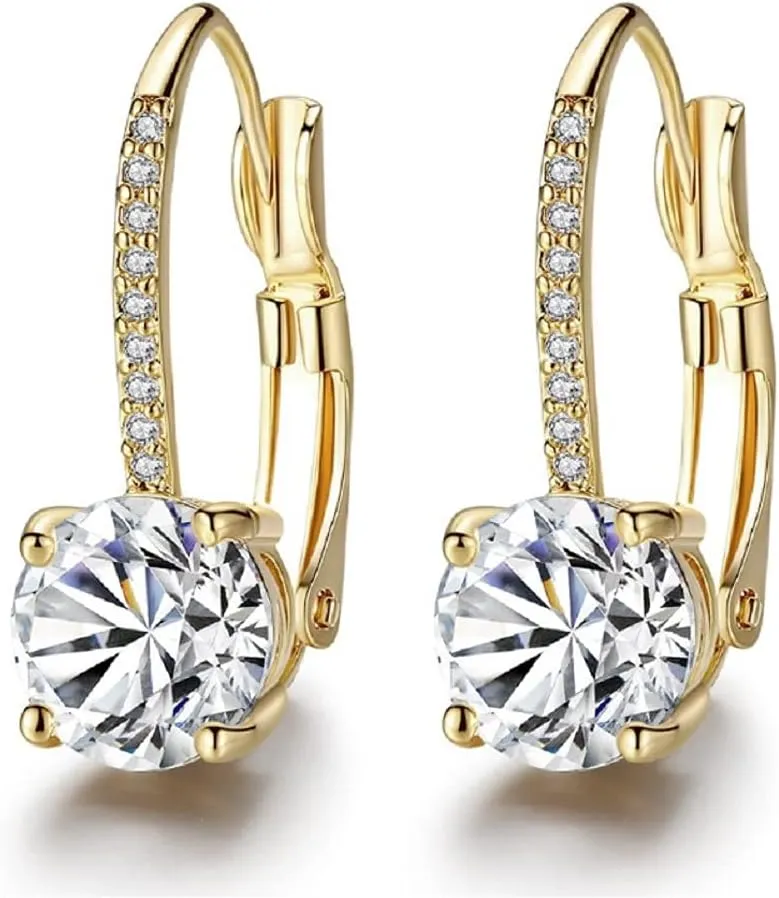 Drop Dangle Huggie Hoop Earring 14K Gold Plated Leverback Earrings with Cubic Zirconia Rhinestone Earings Fashion Jewelry for women