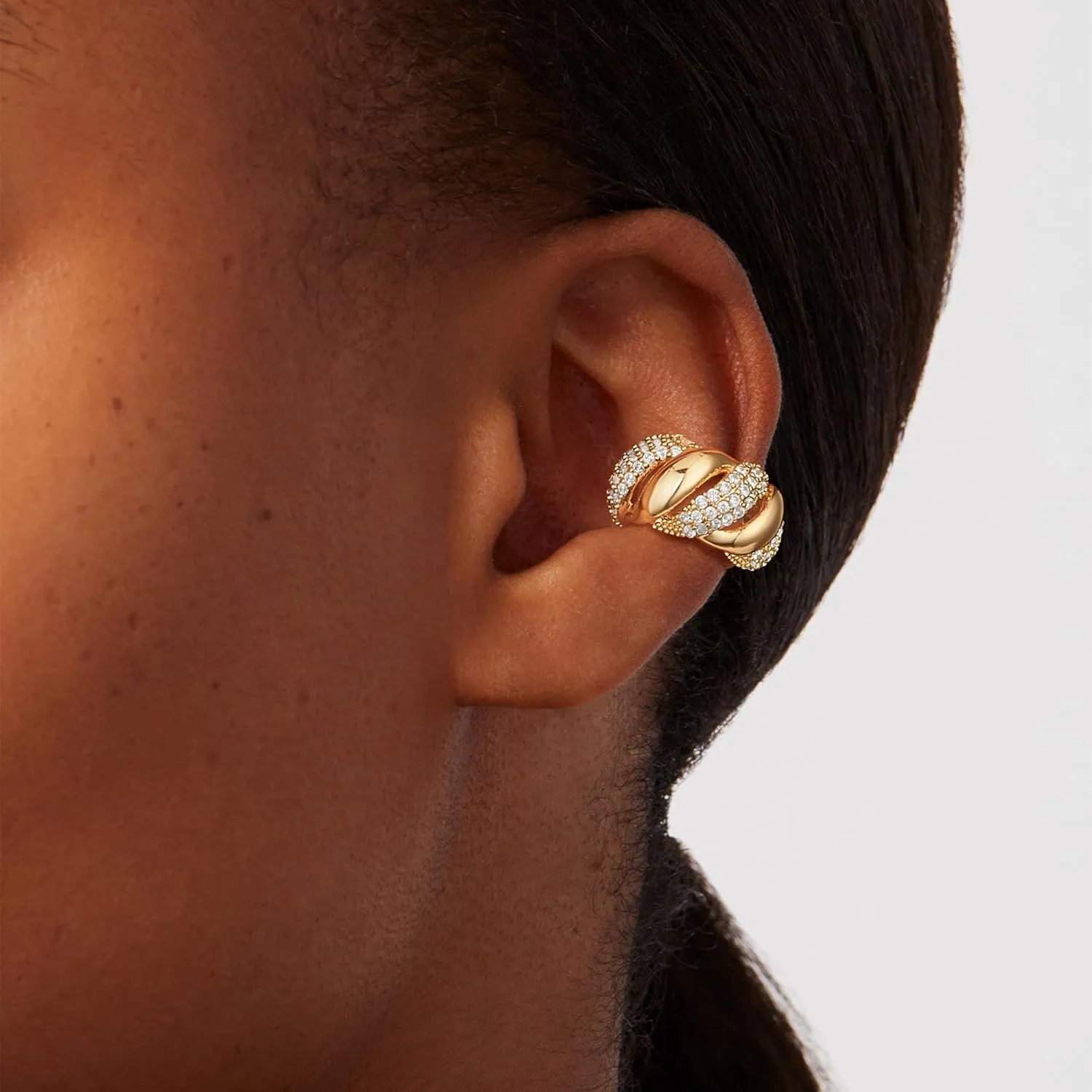 Ear Cuff Earrings for Women 14K Gold Plated Cubic Zirconia Sparkling Hollow Trendy Huggie Ear Cuffs Non Piercing | Clip On Cartilage | Single