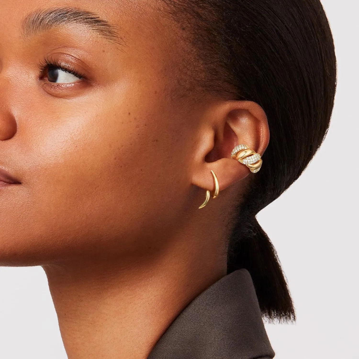 Ear Cuff Earrings for Women 14K Gold Plated Cubic Zirconia Sparkling Hollow Trendy Huggie Ear Cuffs Non Piercing | Clip On Cartilage | Single