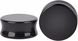 Ear Plug Earrings Ear Gauges Men and Women Black Stone Ear Tunnels Ear Expander Body Piercing Jewelry, 1 Pair, 6MM - 16MM