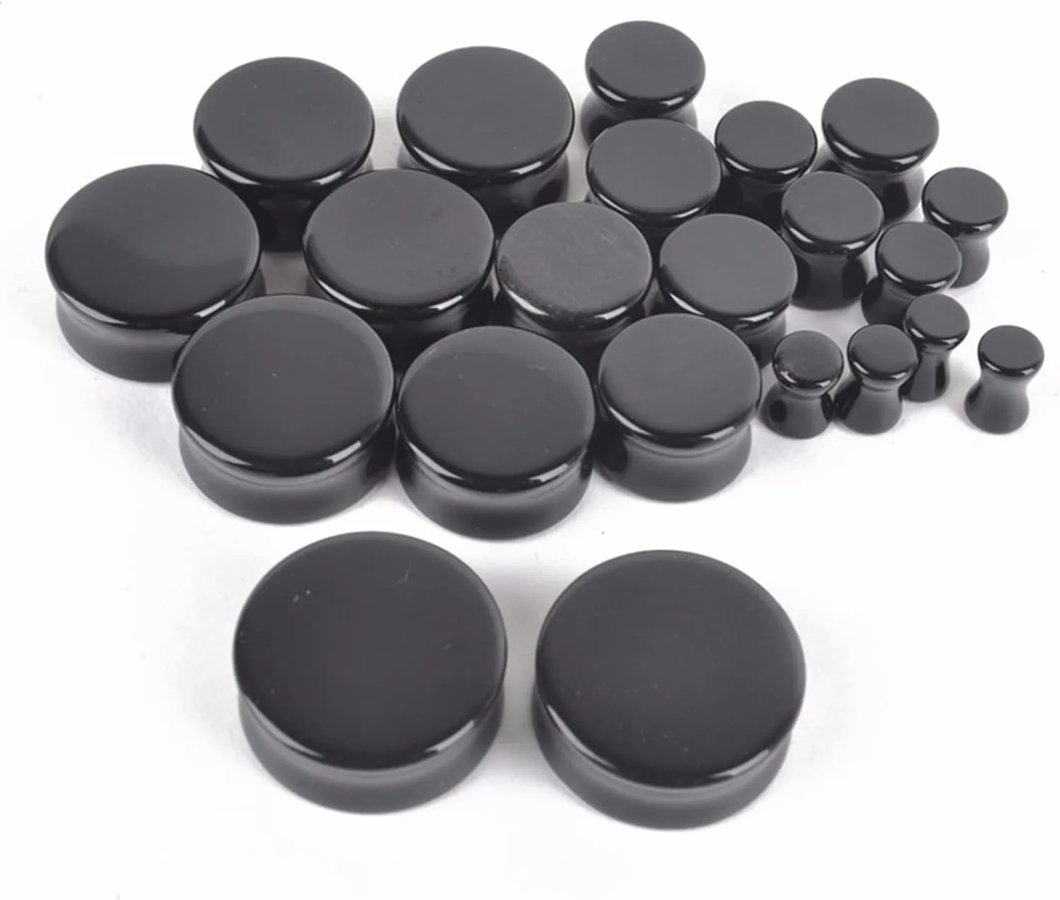 Ear Plug Earrings Ear Gauges Men and Women Black Stone Ear Tunnels Ear Expander Body Piercing Jewelry, 1 Pair, 6MM - 16MM