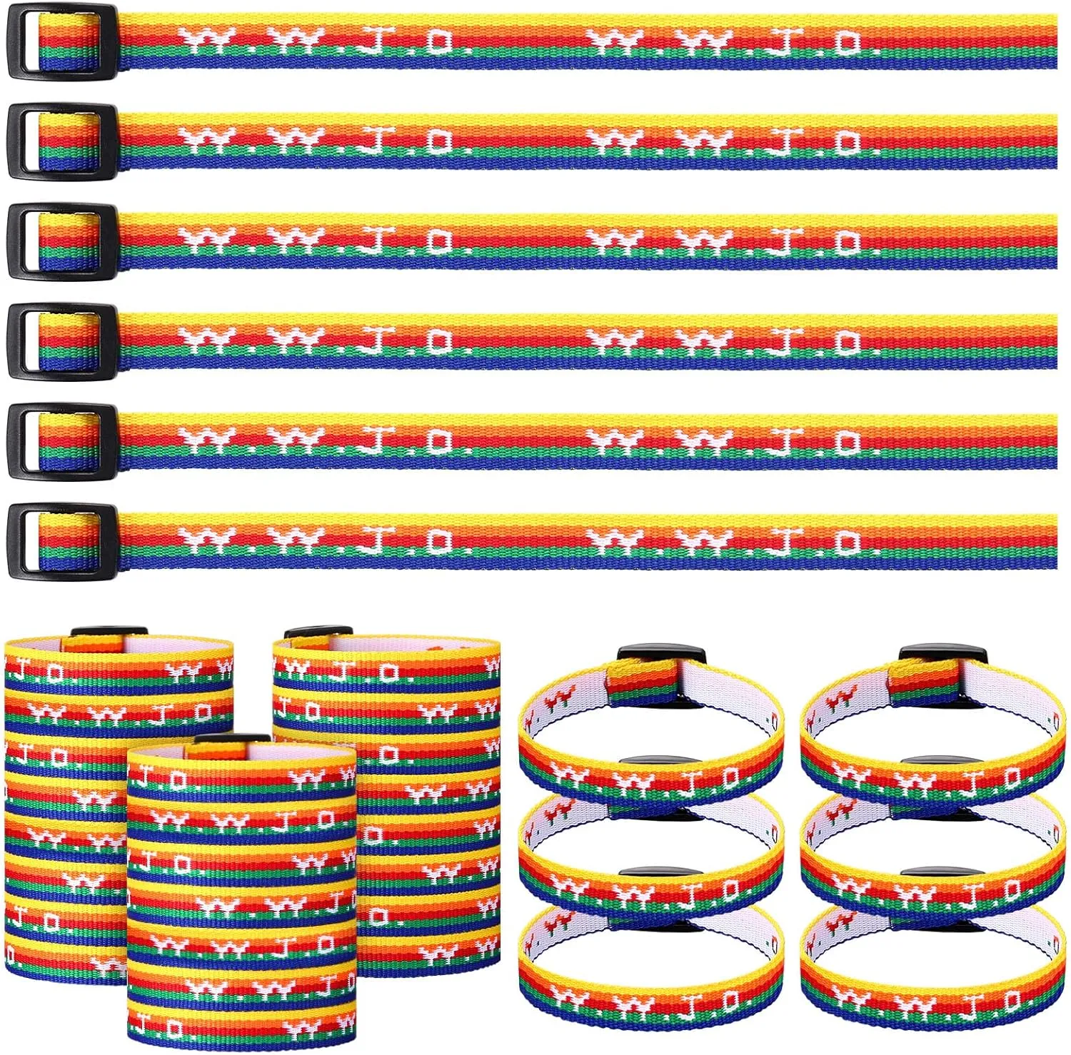Ecally 50pcs WWJD Rainbow Woven Wristbands What Would Jesus Do Adjustable Wristbands Religious Christian Gifts for Sunday School Church Gift Inspirational Reminder Fundraisers