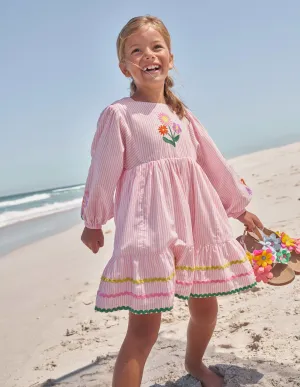 Embroidered Stripe Dress-Cameo Pink