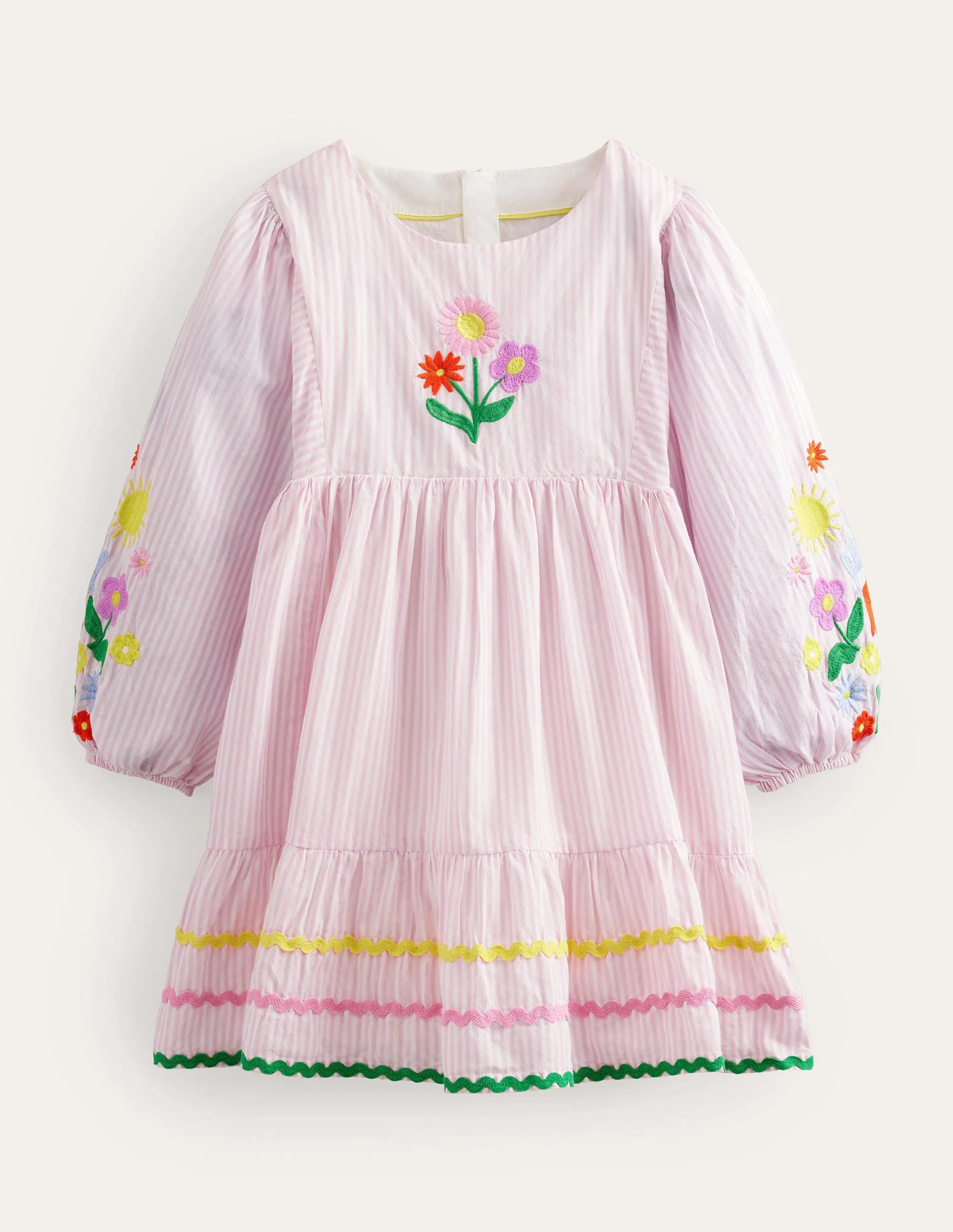 Embroidered Stripe Dress-Cameo Pink