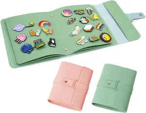 Enamel Pin Display Book Collection Trading Book Portable Brooch Pins Holder Storage Organizer Case (2Pack Green Pink)