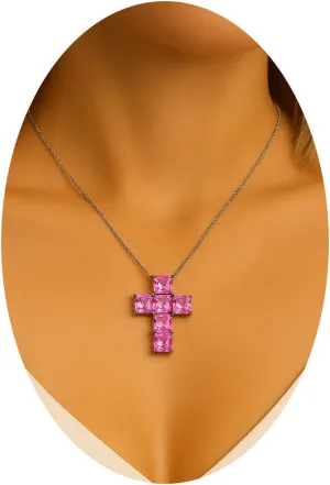 Eseres Cross Necklace for Women Silver Cross Necklaces for Women with 20 Inch Chain Cross Pendant with Square Cubic Zirconia Hip Hop Style