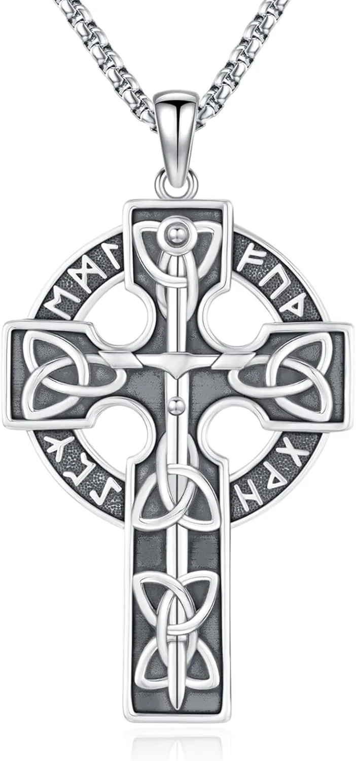 Eusense Viking Jewelry for Men Women Sterling Silver 925 Mjolnir Thors Hammer Pendant Celtic Cross Necklace Wolf Odin Raven Freya Goddess Norse Pagan Compass Vegvisir Yggdrasil Nordic Viking Necklaces Gifts