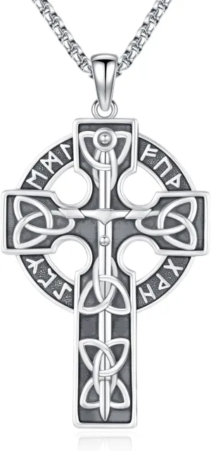 Eusense Viking Jewelry for Men Women Sterling Silver 925 Mjolnir Thors Hammer Pendant Celtic Cross Necklace Wolf Odin Raven Freya Goddess Norse Pagan Compass Vegvisir Yggdrasil Nordic Viking Necklaces Gifts
