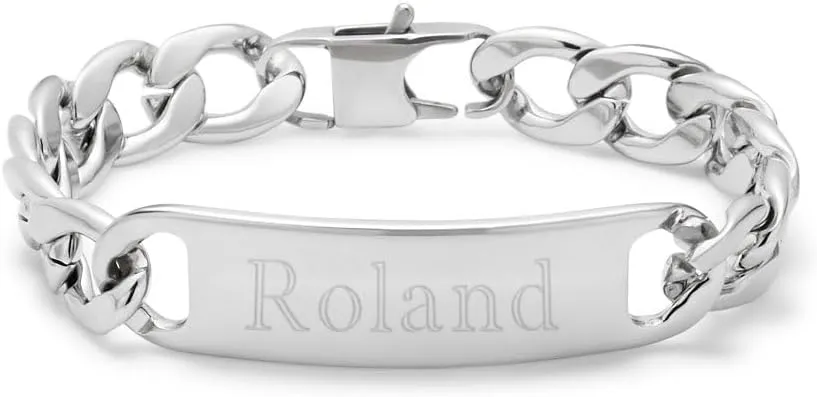EVE'S ADDICTION Men's Engravable Stainless Steel ID Bracelet, 8" long - Custom Bracelets for Men - Men's ID Bracelet with Engraving - Engravable Gifts for Him - Birthday Gift - Gifts for Dad
