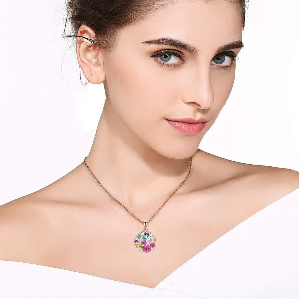 EVEVIC Austrian Crystals Round Disc Pendant Necklaces for Women Fashion 14K Gold Plated Hypoallergenic Dainty Jewelry