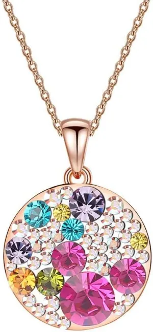 EVEVIC Austrian Crystals Round Disc Pendant Necklaces for Women Fashion 14K Gold Plated Hypoallergenic Dainty Jewelry
