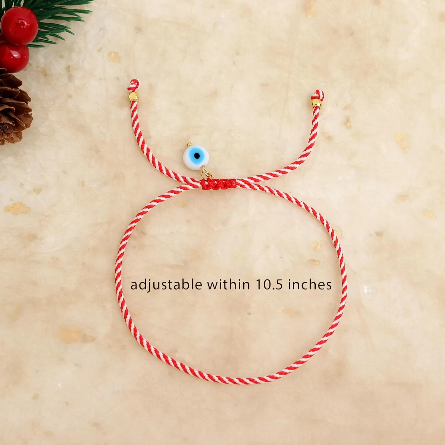 Evil Eye Charm Bracelets for Women, Handmade Red String Protection Bracelet Gold Beads Adjustable Friendship Bracelet Holiday Jewelry Gifts.