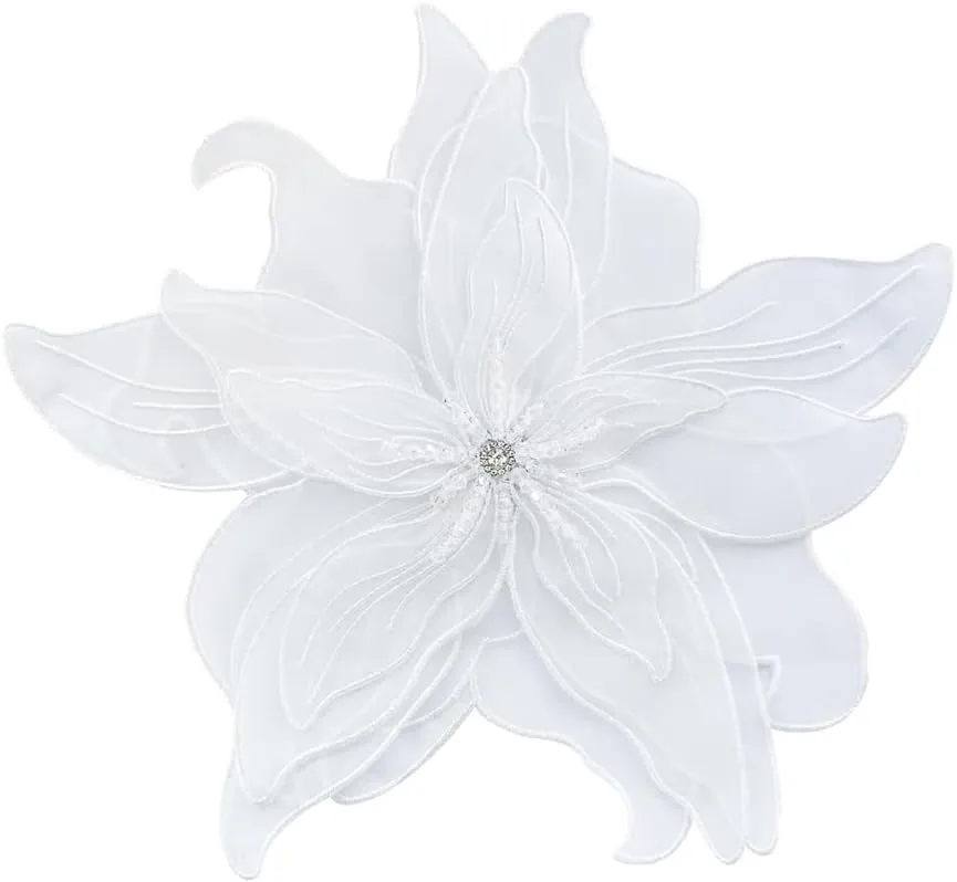Exaggerated Organza Fabric Flower Brooch Pin for Women Girls Fashion Dainty Layered Big Beaded Corsage Boutonniere Brooches Lapel Pins Delicate Wedding Birthday Holiday Dress Accessories Jewelry Gift