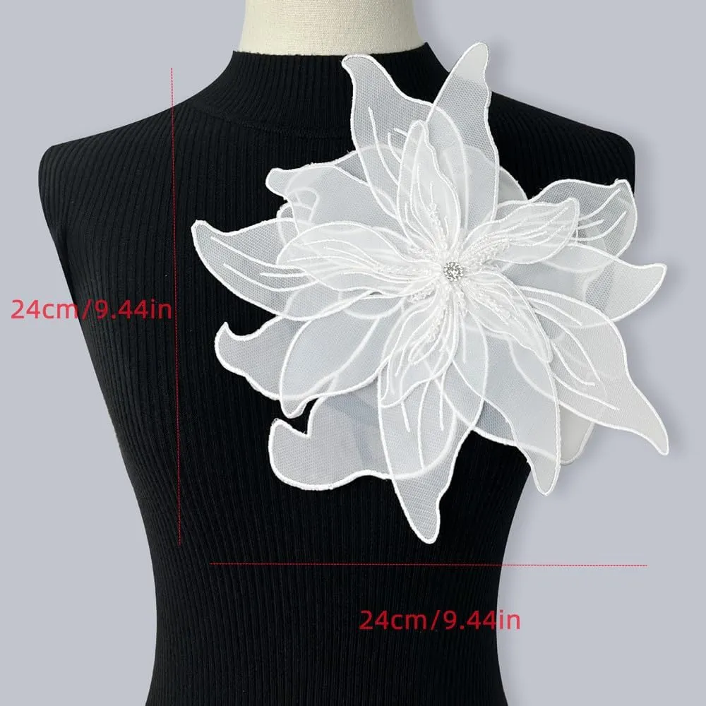 Exaggerated Organza Fabric Flower Brooch Pin for Women Girls Fashion Dainty Layered Big Beaded Corsage Boutonniere Brooches Lapel Pins Delicate Wedding Birthday Holiday Dress Accessories Jewelry Gift