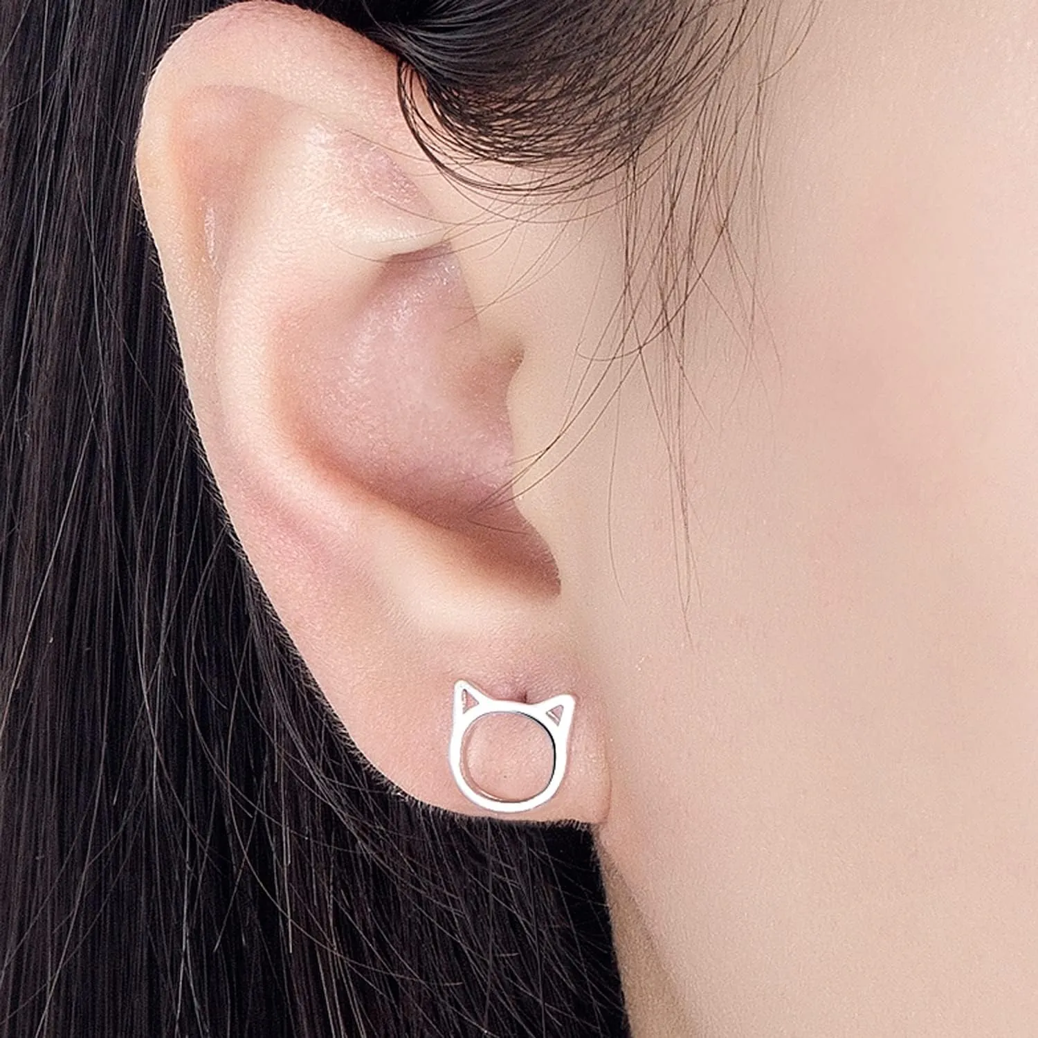 Fashion Cute 925 Sterling Silver Animal Cat Bell Moon Stud Earrings For Women Earrings 5 Styles Not Allergic Fine Jewelry Gift