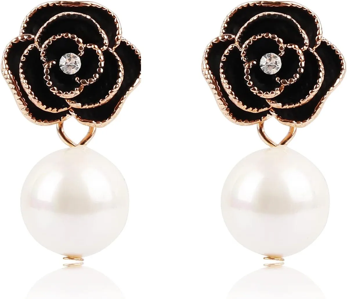 Fashion imitation pearl Rhinestone Rose Flower Stud Earrings for Women