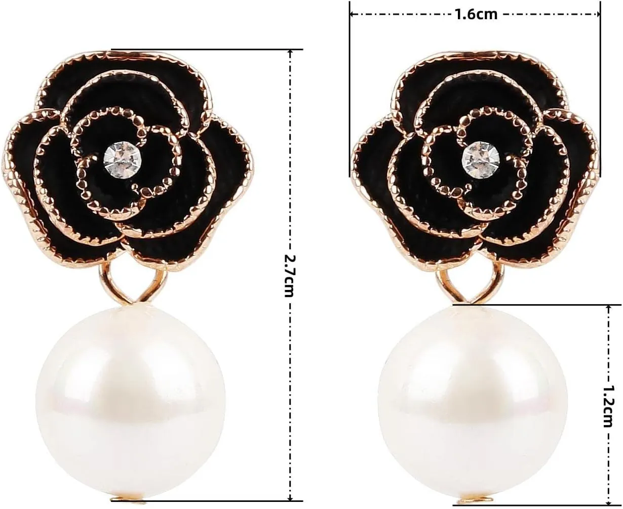Fashion imitation pearl Rhinestone Rose Flower Stud Earrings for Women