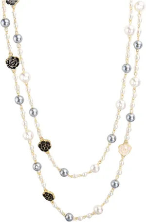 Fashion jewellery designer camellia and pearl Long collarbone necklace for women imitation pearl necklace gift