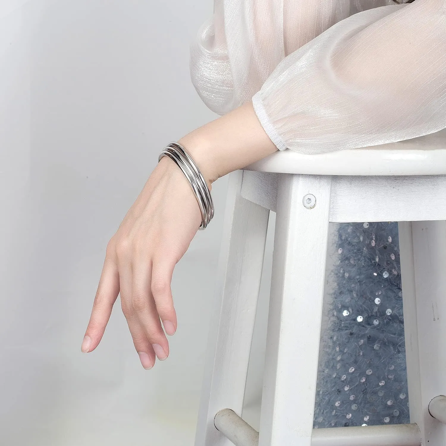Fashion Smooth Moments Charm 925 Sterling Silver Bracelet Minimalist DIY Women 4MM Bangle Diameter 60-65 -68MM Gold Plated Jewelry Gift