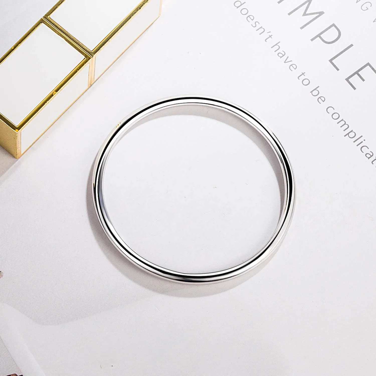 Fashion Smooth Moments Charm 925 Sterling Silver Bracelet Minimalist DIY Women 4MM Bangle Diameter 60-65 -68MM Gold Plated Jewelry Gift