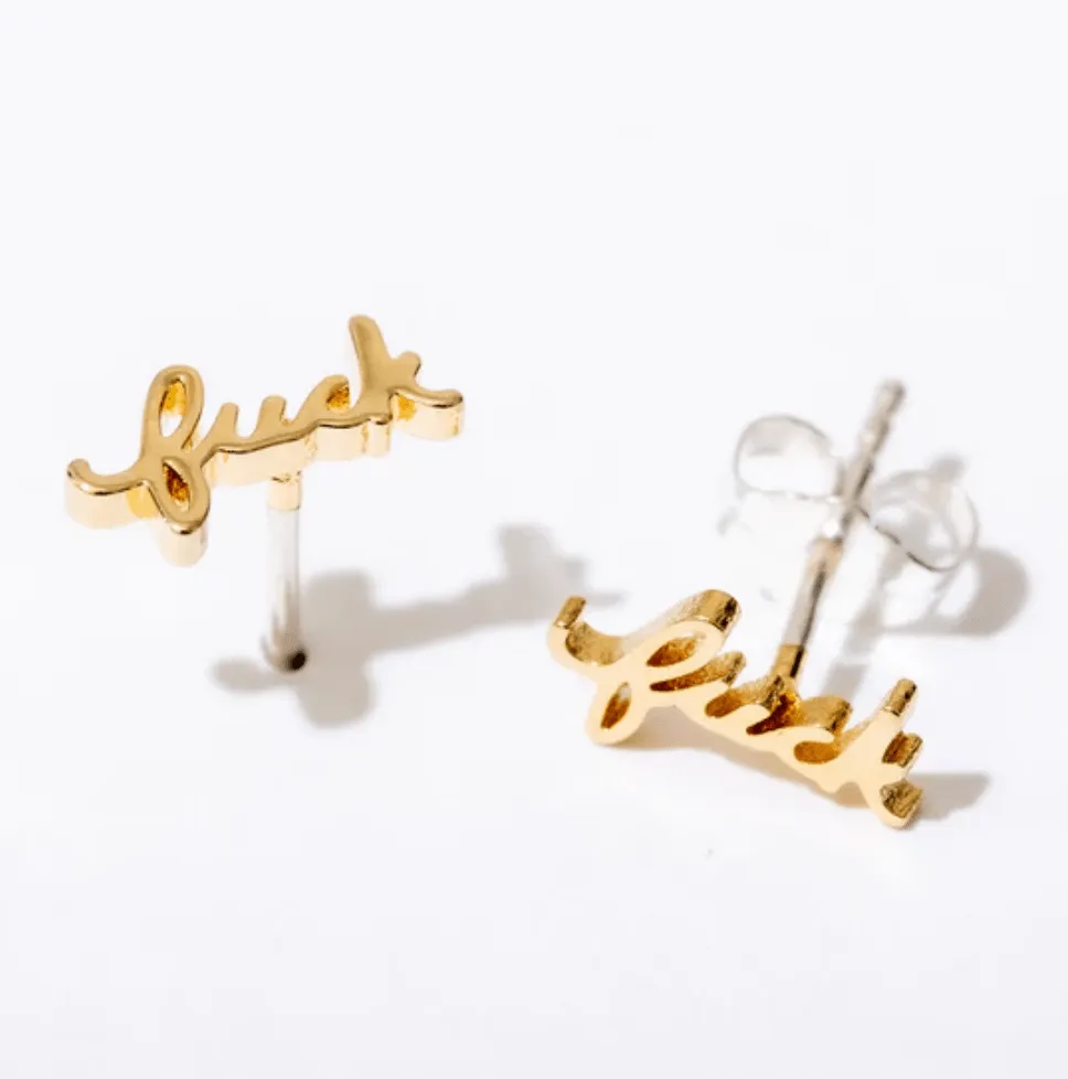 F*ck Stud Earrings in 14k Gold Plate