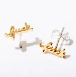 F*ck Stud Earrings in 14k Gold Plate