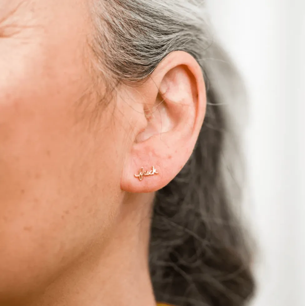 F*ck Stud Earrings in 14k Gold Plate