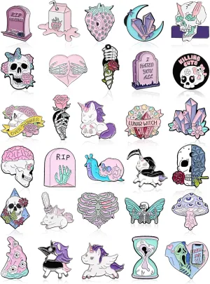 Ferraycle 30 Pieces Enamel Pins Set Enamel Pins for Backpacks Cool Horror Lapel Brooch Steampunk Brooches for Hats Clothes Women Men DIY Hats Clothes Badges Bags Halloween Gifts