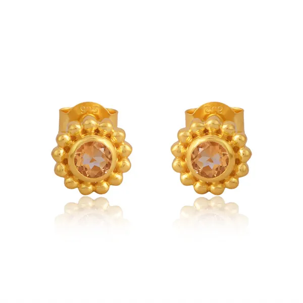 Filigree Stud Earrings in Citrine - Gold