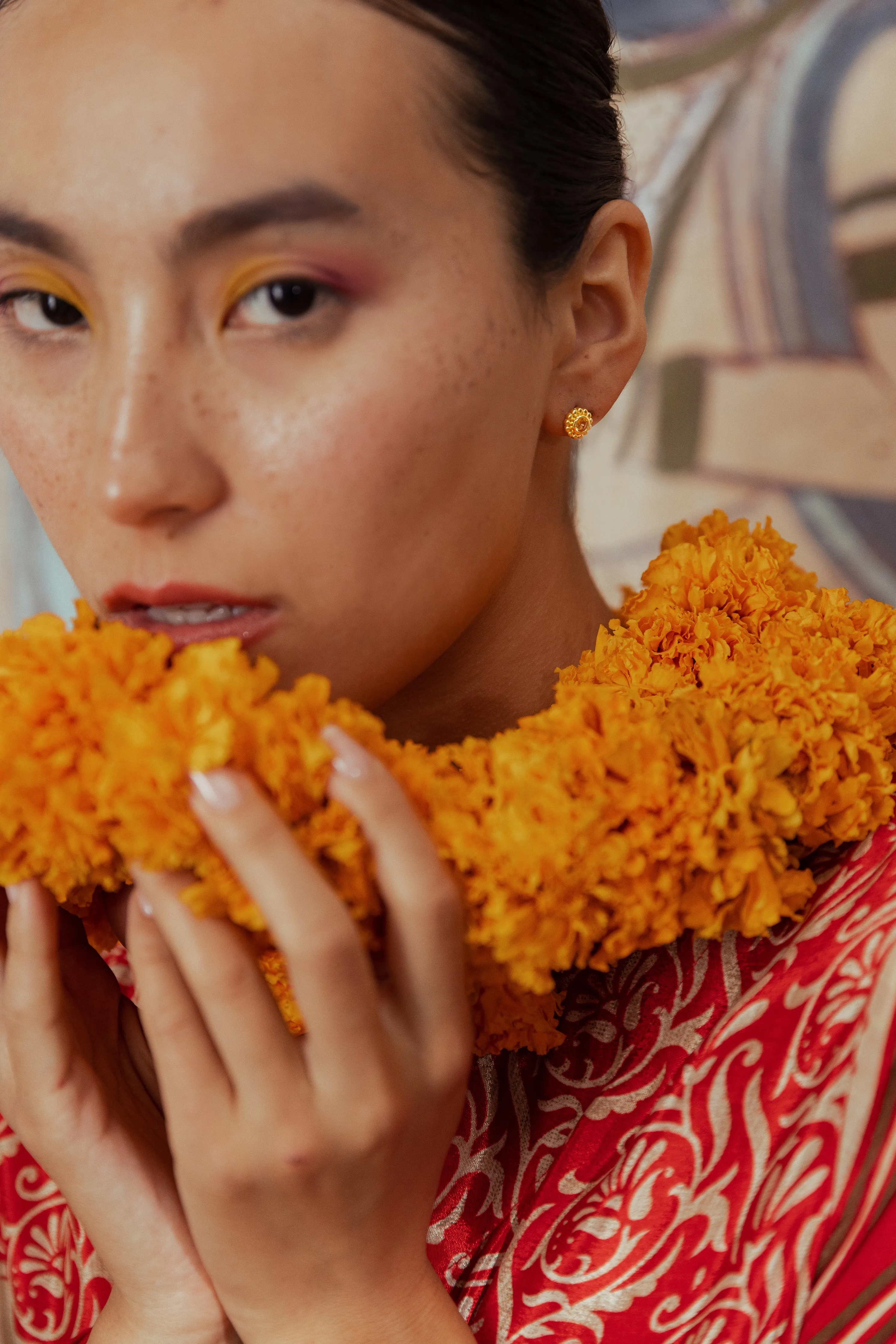 Filigree Stud Earrings in Citrine - Gold