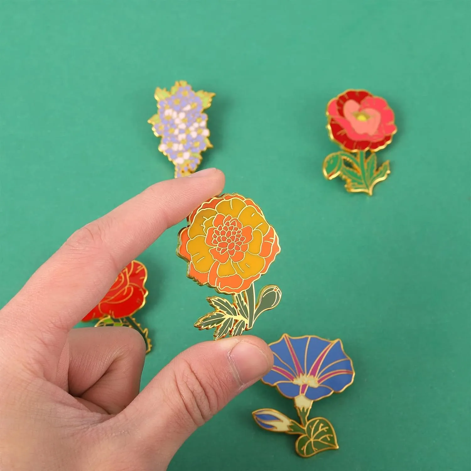 Flower Enamel Brooch Set 5 Pcs Flowers Lapel Badges Pins for Bag Clothes Enamel Colorful Flowers Brooches Pins Gift for Women Girls