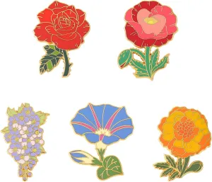 Flower Enamel Brooch Set 5 Pcs Flowers Lapel Badges Pins for Bag Clothes Enamel Colorful Flowers Brooches Pins Gift for Women Girls