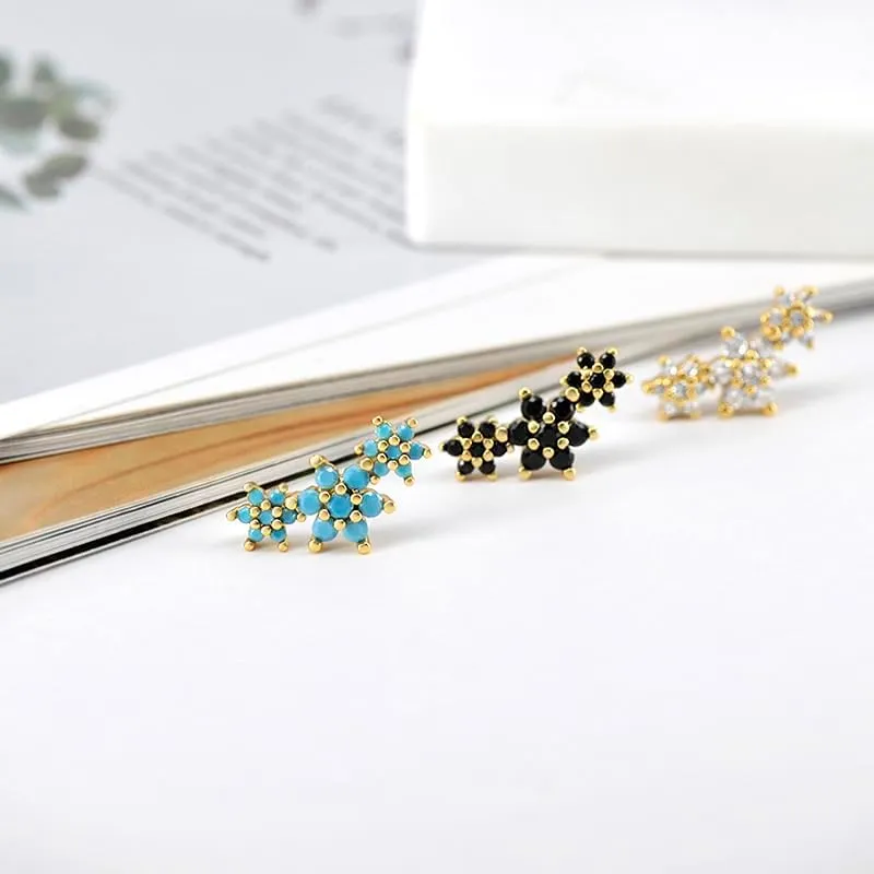 Flower Shaped Stud Earrings for Women 925 Sterling Silver Ear Needle Colored Zircon Stud Earrings Versatile Personality Earrings Jewelry Gifts