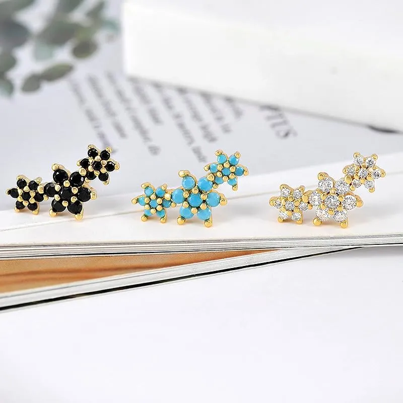 Flower Shaped Stud Earrings for Women 925 Sterling Silver Ear Needle Colored Zircon Stud Earrings Versatile Personality Earrings Jewelry Gifts