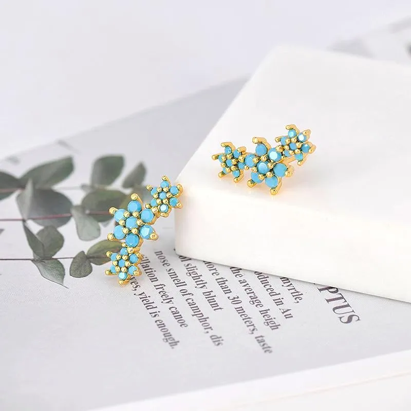 Flower Shaped Stud Earrings for Women 925 Sterling Silver Ear Needle Colored Zircon Stud Earrings Versatile Personality Earrings Jewelry Gifts