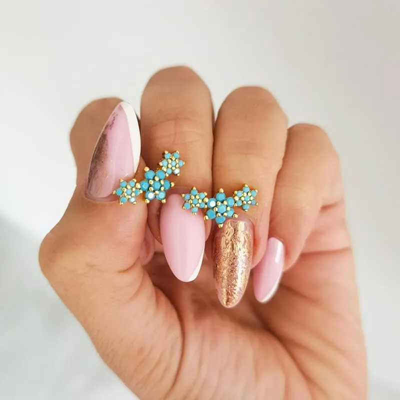 Flower Shaped Stud Earrings for Women 925 Sterling Silver Ear Needle Colored Zircon Stud Earrings Versatile Personality Earrings Jewelry Gifts